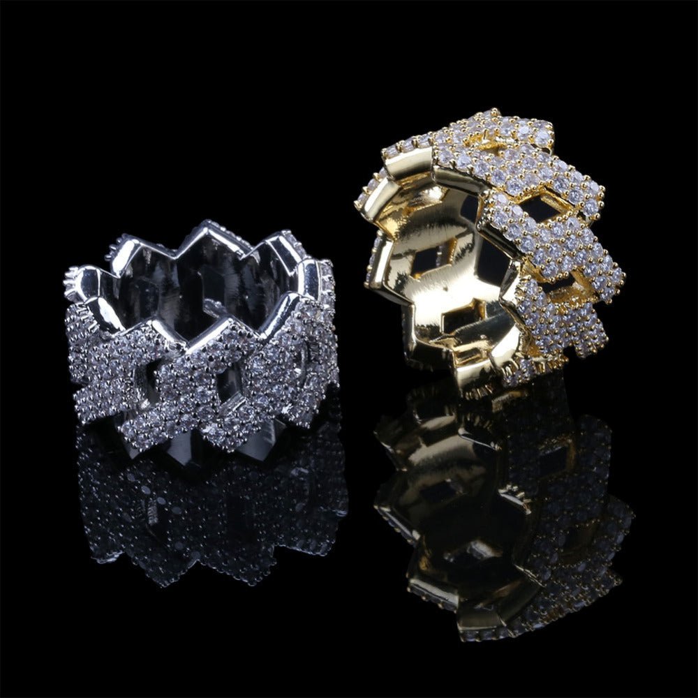 Iced Out Diamond Prong Link Ring - gldplace