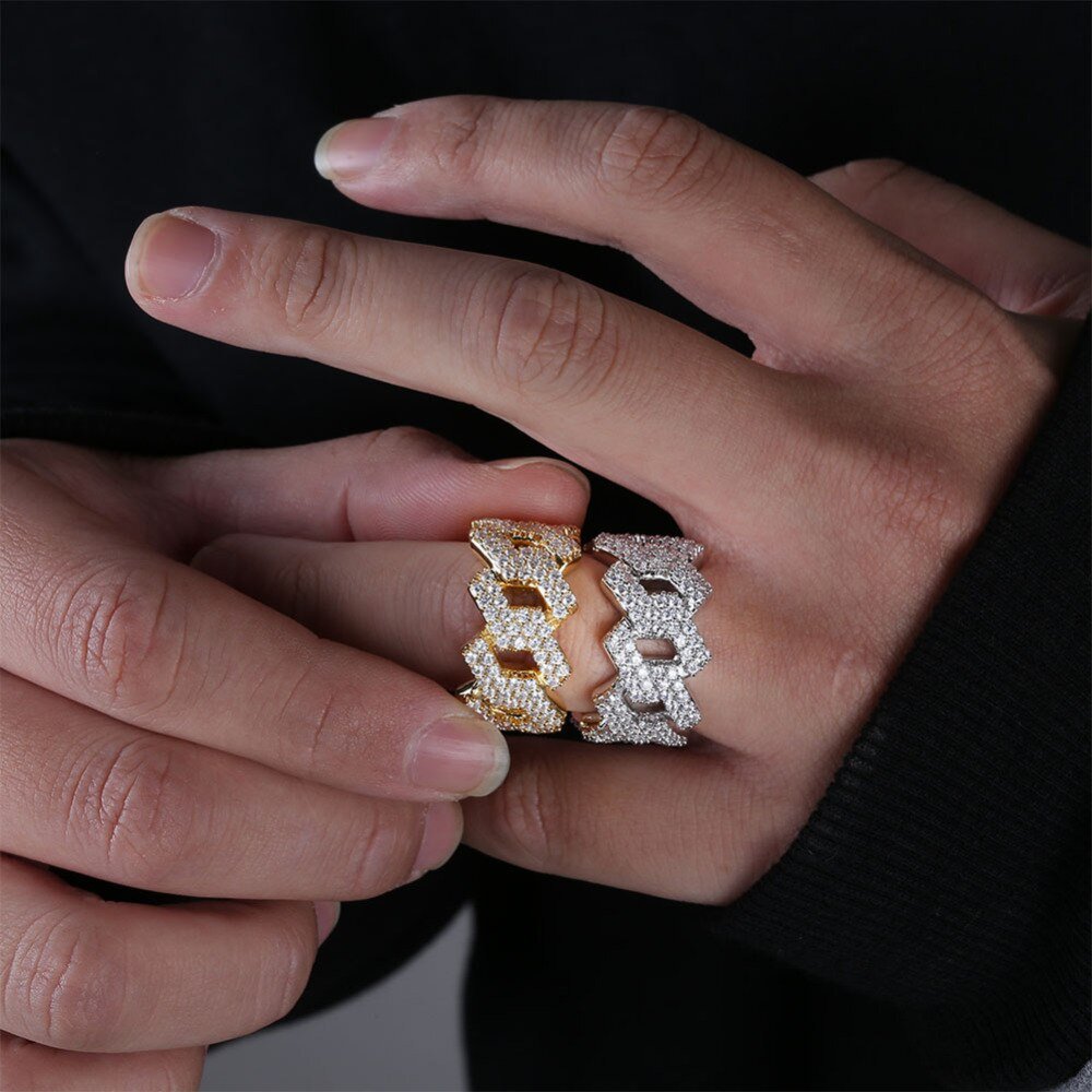 Iced Out Diamond Prong Link Ring - gldplace