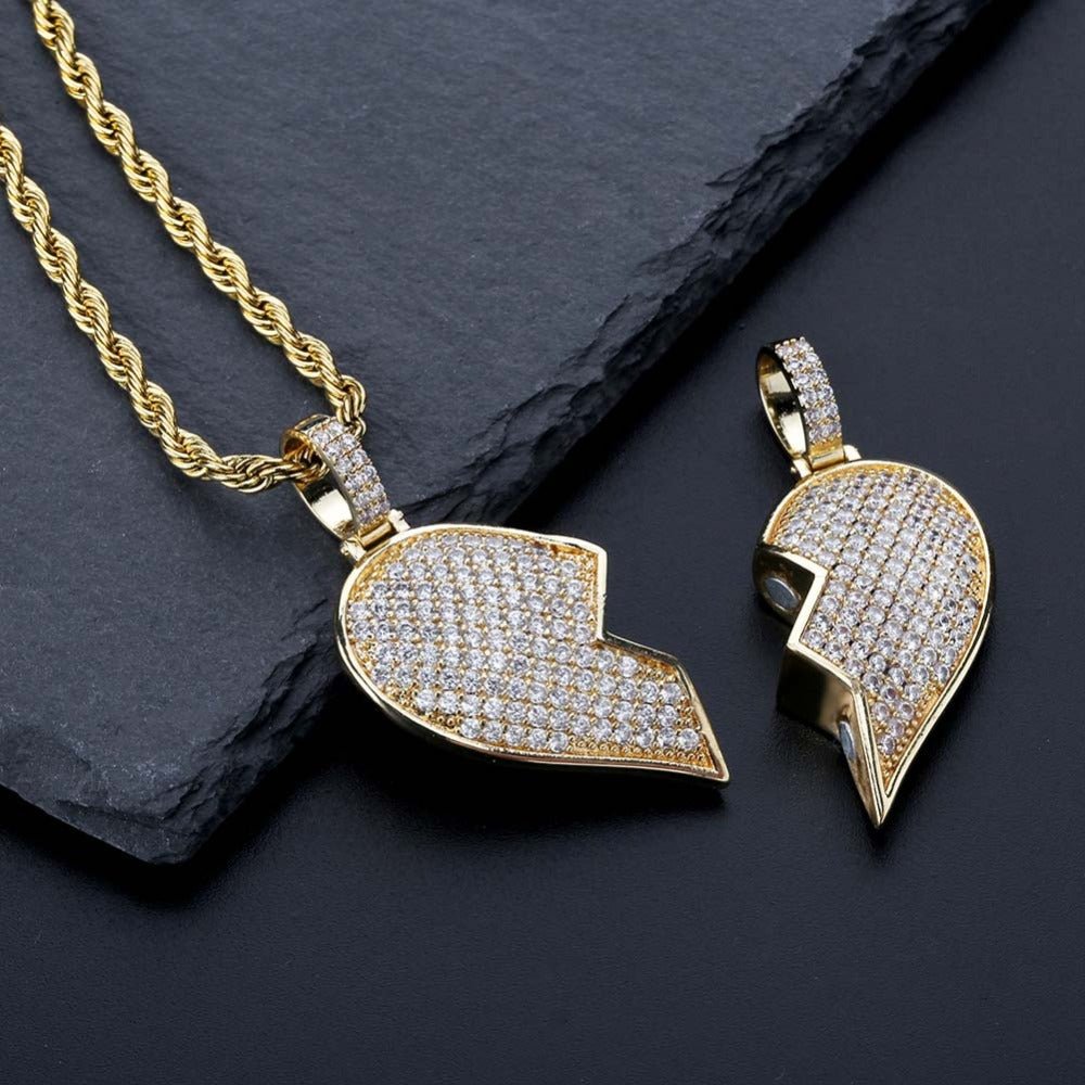 Iced Out Matching Promise Pendant Set with 2 Chain - gldplace