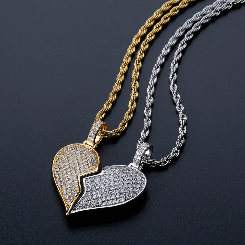 Iced Out Matching Promise Pendant Set with 2 Chain - gldplace