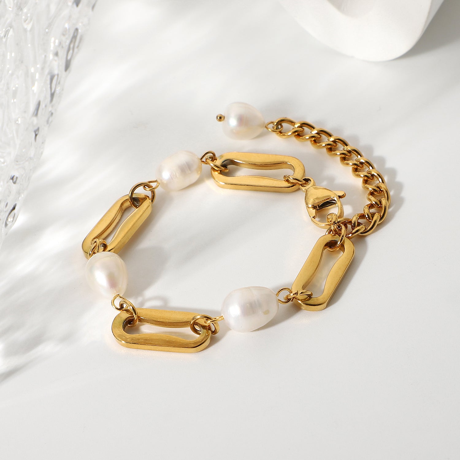 Paperclip Chain Bracelet with Pearl - gldplace