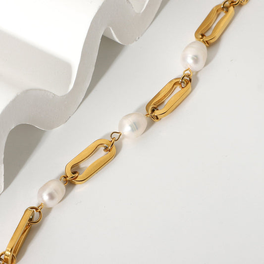 Paperclip Chain Bracelet with Pearl - gldplace