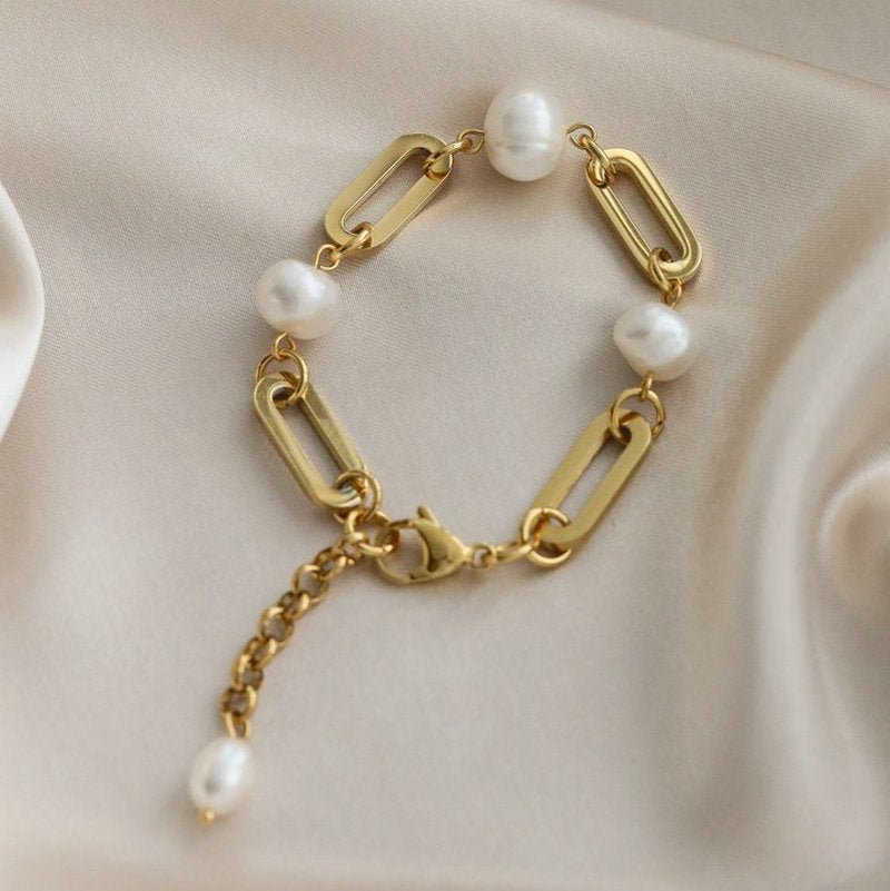 Paperclip Chain Bracelet with Pearl - gldplace