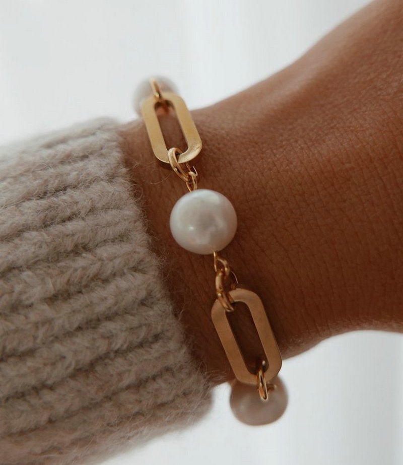 Paperclip Chain Bracelet with Pearl - gldplace