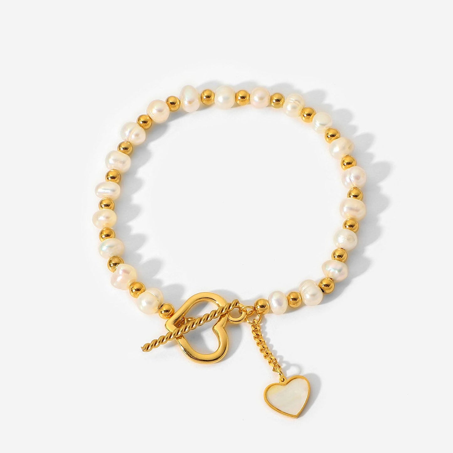 Pearl beads Shell Heart Charm OT Bracelet - gldplace